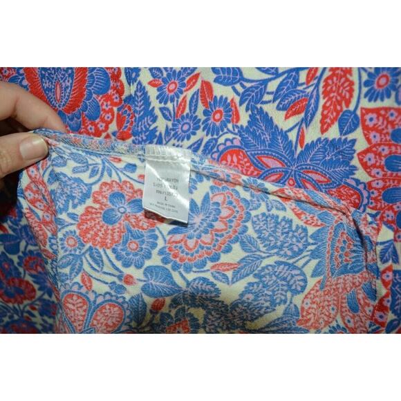 Karlie Floral Top Blouse Shirt Loose Kimono SS Large Button Front Drawstring - Picture 13 of 13